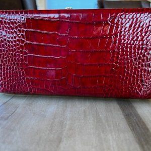 Abas Full Frame Clutch Wallet Alligator Embossed Printed Leather Red